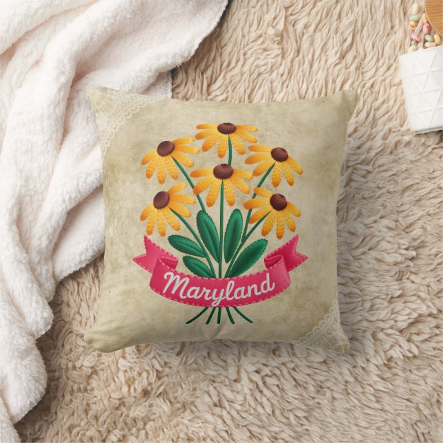 Maryland State Flowers Emblem Throw Pillow (Blanket)