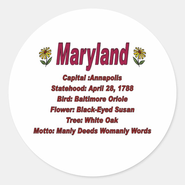 Maryland State Info Sticker (Front)