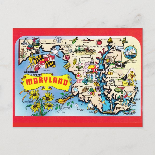 Maryland State Map Postcard (Front)