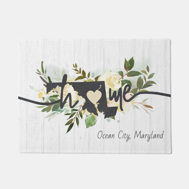 Maryland State Personalized Your Home City Rustic Doormat (Front)