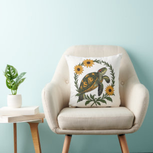 Maryland Terrapin And Black Eyed Susan Flowers Throw Pillow