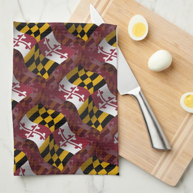 Maryland Waving Flag Kitchen Towel (Quarter Fold)