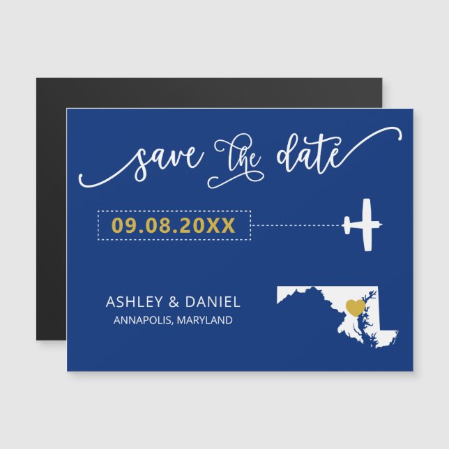 Maryland Wedding Save the Date Card, Map Magnetic Invitation (Front/Back)