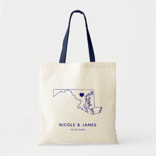 Maryland Wedding Welcome Bag Tote, Navy Blue Map