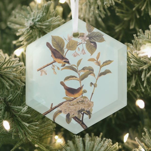 Maryland Yellowthroat Audubon Birds with Flowers Glass Ornament (Insitu)