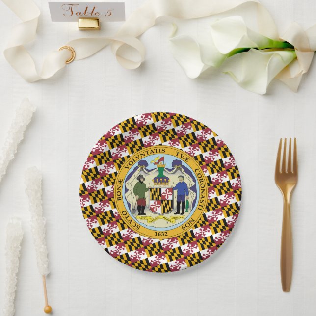 Marylander Flag & Seal Design, Flag of Maryland Paper Plate (Wedding)