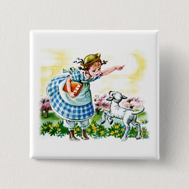 Mary's Lamb 2 Inch Square Button (Front)