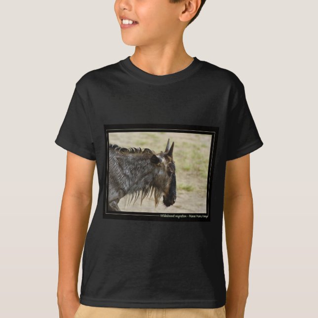 Masai Mara crossing, Kenya - Gnu or Wildebeest pos T-Shirt (Front)