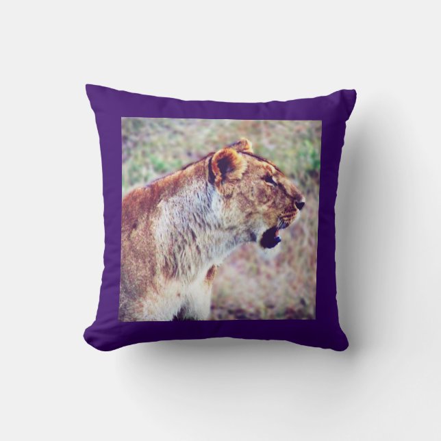 Masai Mara Lion Throw Pillow (Front)