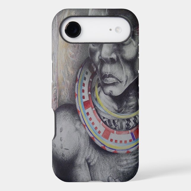 Masaï Mère & Enfant avec Lion Art Imprimer/Graphiq (Verso)