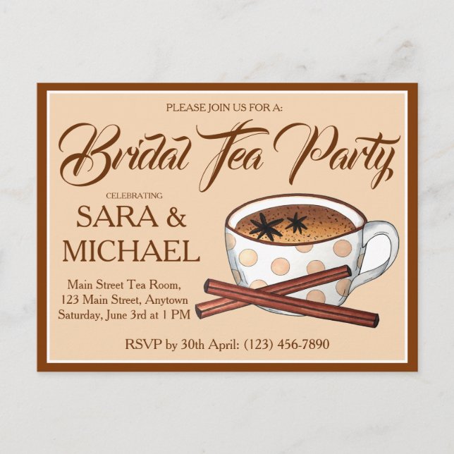 Masala Chai Bridal Wedding Shower Teacup Tea Party Invitation Postcard (Front)