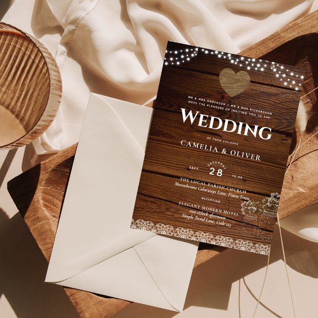 Masars Wedding Invite Rustic Wood Lace Budget (Creator Uploaded)