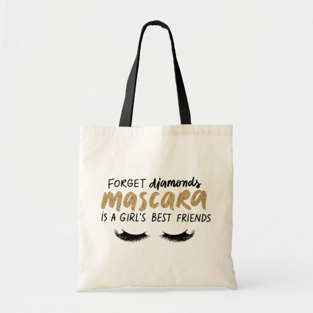 Mascara Girl's Best Friend Saying Girly Glitter Tote Bag (Front)