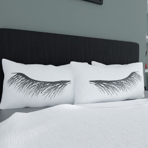 Mascara Lashes Eyes Asleep Black and White Eyelash Pillowcase