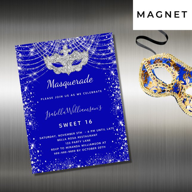 Mascarade bleu royal Sweet 16 aimant invitation (Créateur téléchargé)