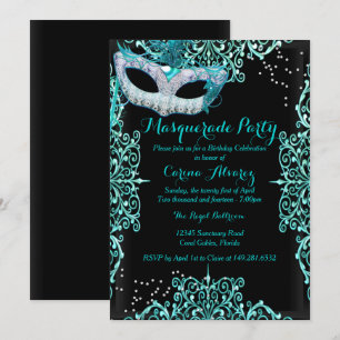 Mascarade de Damas bleu Invitation d'anniversaire