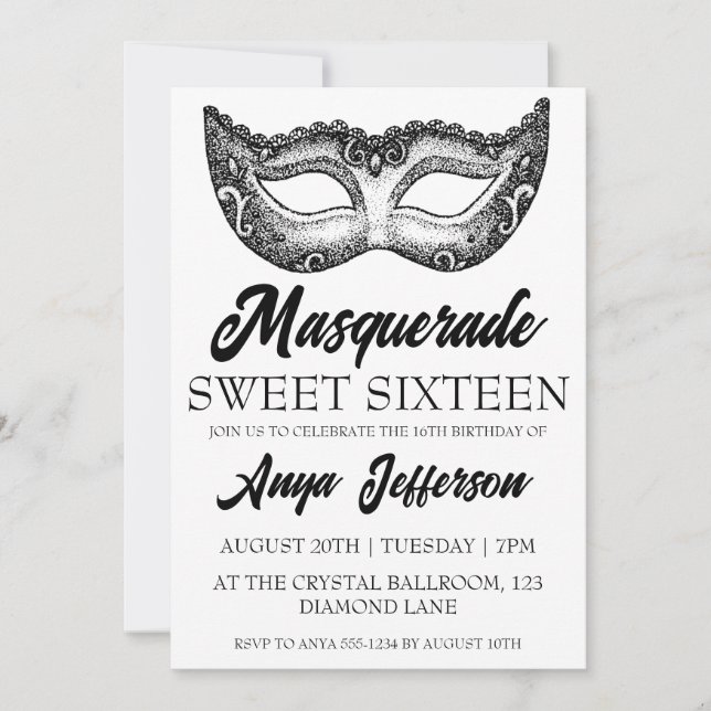 mascarade moderne douce 16 invitations (Devant)