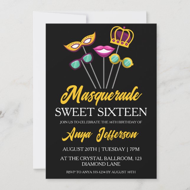 mascarade moderne douce 16 invitations (Devant)
