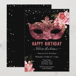Mascarade rose Invitation fête d'anniversaire