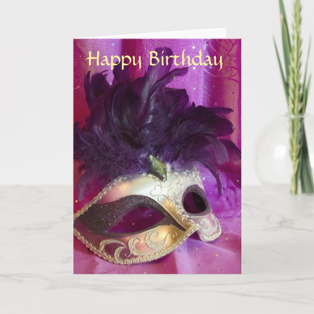 Mascarade violette carte d'anniversaire (Devant)