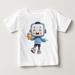 Mascot Drinking Coffee - cute Robot with Coffee Baby T-Shirt