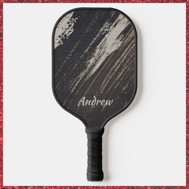 Masculine and Modern Black and Beige Paint Strokes Pickleball Paddle (Creator Uploaded)