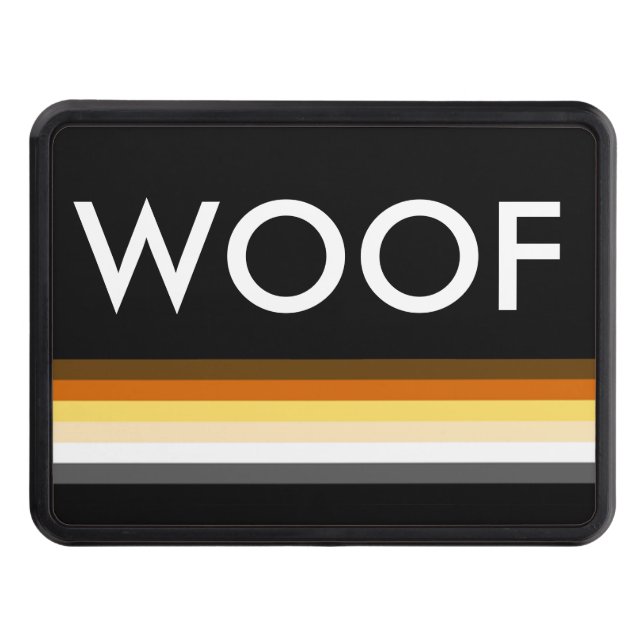 Masculine and Sleek Gay Bear Pride Flag WOOF Trailer Hitch Cover (Front)
