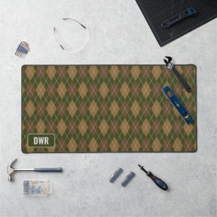 Masculine Argyle - Hunter Green / Brown - Initials Desk Mat