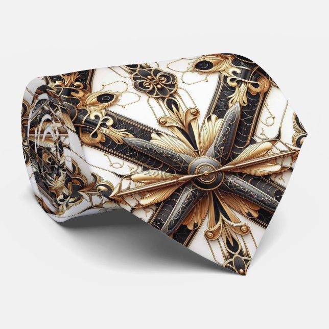 Masculine Black and Gold Airplane Jet Tie (Rolled)