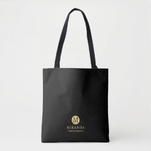Masculine Black and Gold Personalized Bridesmaid Tote Bag