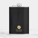 Masculine Black and Gold Personalized Groomsmen Hip Flask<br><div class="desc">Add a personal touch to your wedding with personalized groomsmen flask. This flask features white monogram in gold circle element with name and title in gold professional font style on black background. Also perfect for best man, father of the bride and more. Please Note : The foil details are simulated...</div>