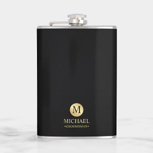Masculine Black and Gold Personalized Groomsmen Hip Flask