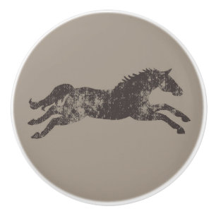 Masculine Black and Tan Classic Equestrian Horses Ceramic Knob