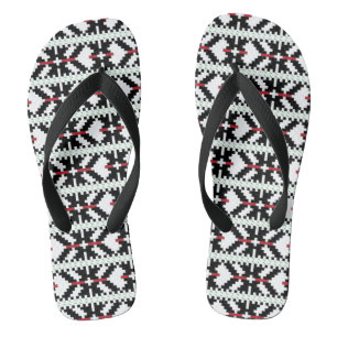 Masculine Black and white Latvian tribal folk art Flip Flops