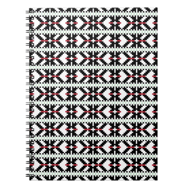 Masculine Black and white Latvian tribal folk art Notebook (Front)