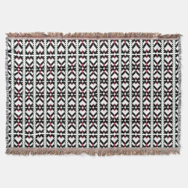 Masculine Black and white Latvian tribal folk art Throw Blanket (Front)