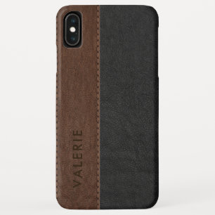 Masculine Black & Brown Vintage Faux Leather iPhone XS Max Case