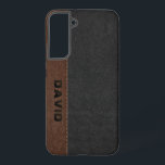Masculine Black & Brown Vintage Leather Samsung Galaxy Case<br><div class="desc">Elegant masculine black and brown stitched vintage faux leather look with customizable monogram.</div>