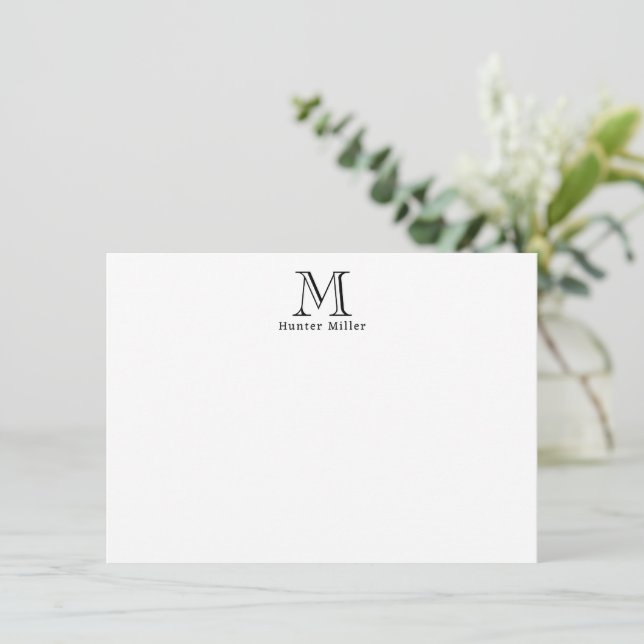 Masculine Black Initial Monogram & Name Flat Note (Standing Front)