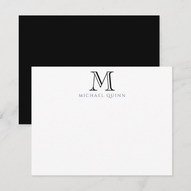 Masculine Black Initials Name Monogram Note Card (Front/Back)