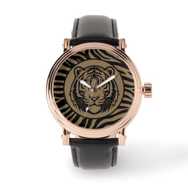 Masculine,Black Mocca Tiger Face , Modern  Watch (Front)