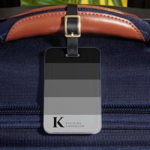 Masculine Black Ombre Grey Classic Monogram Luggage Tag