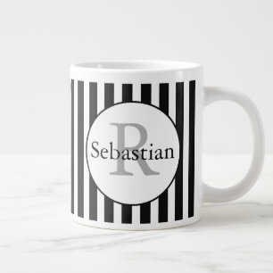 Masculine Black Striped Personalized Monogrammed Large Coffee Mug
