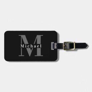 Masculine Black & White Monogram Initial Luggage Tag