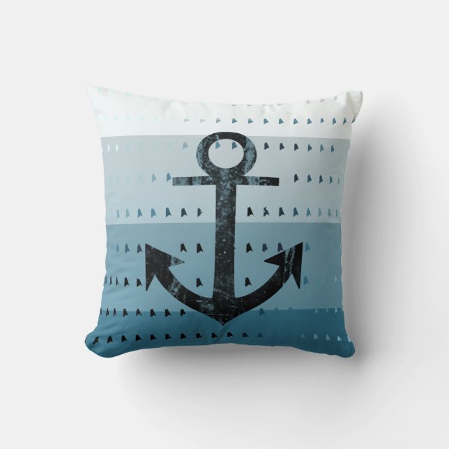 Masculine Blue Anchor Nautical Pattern Design Throw Pillow (Front)