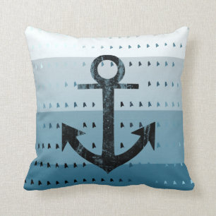 Masculine Blue Anchor Nautical Pattern Design Throw Pillow