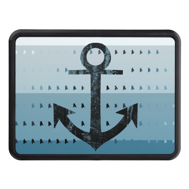 Masculine Blue Anchor Nautical Pattern Design Trailer Hitch Cover (Front)