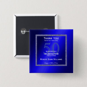 Masculine Blue & Glitter Frame 50th Birthday   2 Inch Square Button