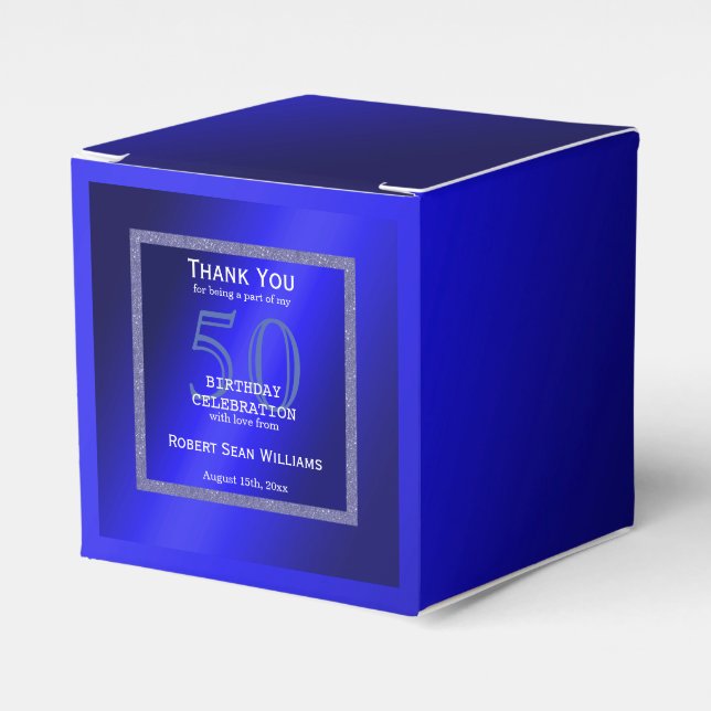 Masculine Blue & Glitter Frame 50th Birthday   Favor Box (Front Side)