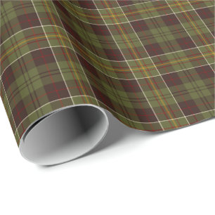 Masculine Brown and Moss Green Rustic Plaid Wrapping Paper